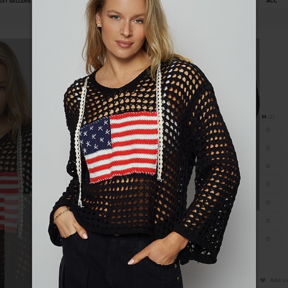 POL Sweaters - POL “ USA “ POL Open Knit Sweater Hoodie with American Flag SR19